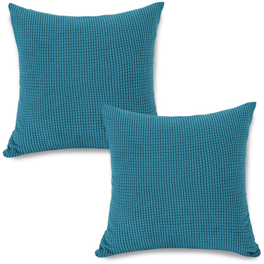 Premium Teal Colour Grid Texture Jacquard Cushion Cover | 18x18 Inch Size