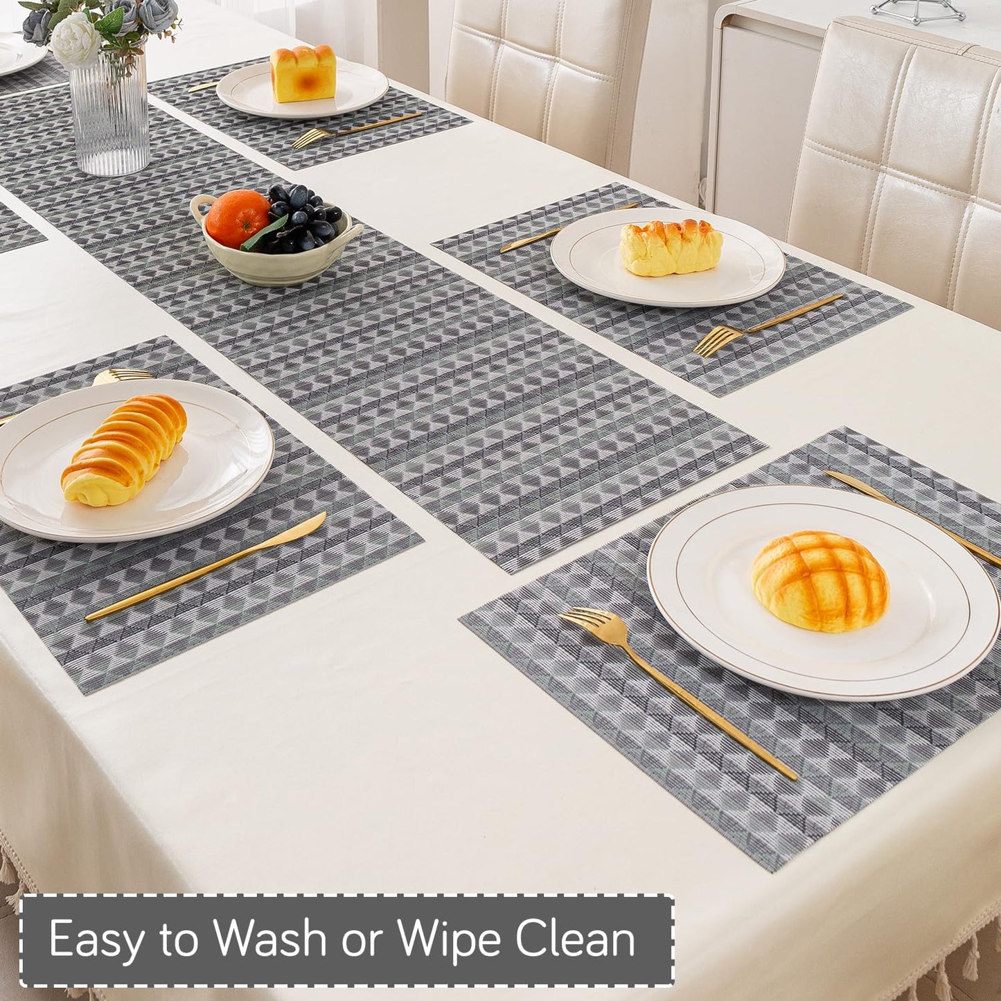 RhombusEcho Washable PVC Mats for Dining Table - Glacier Grey
