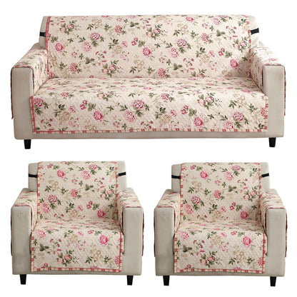 Beige Peonies Printed quilted 3 1 1 seater sofa cover