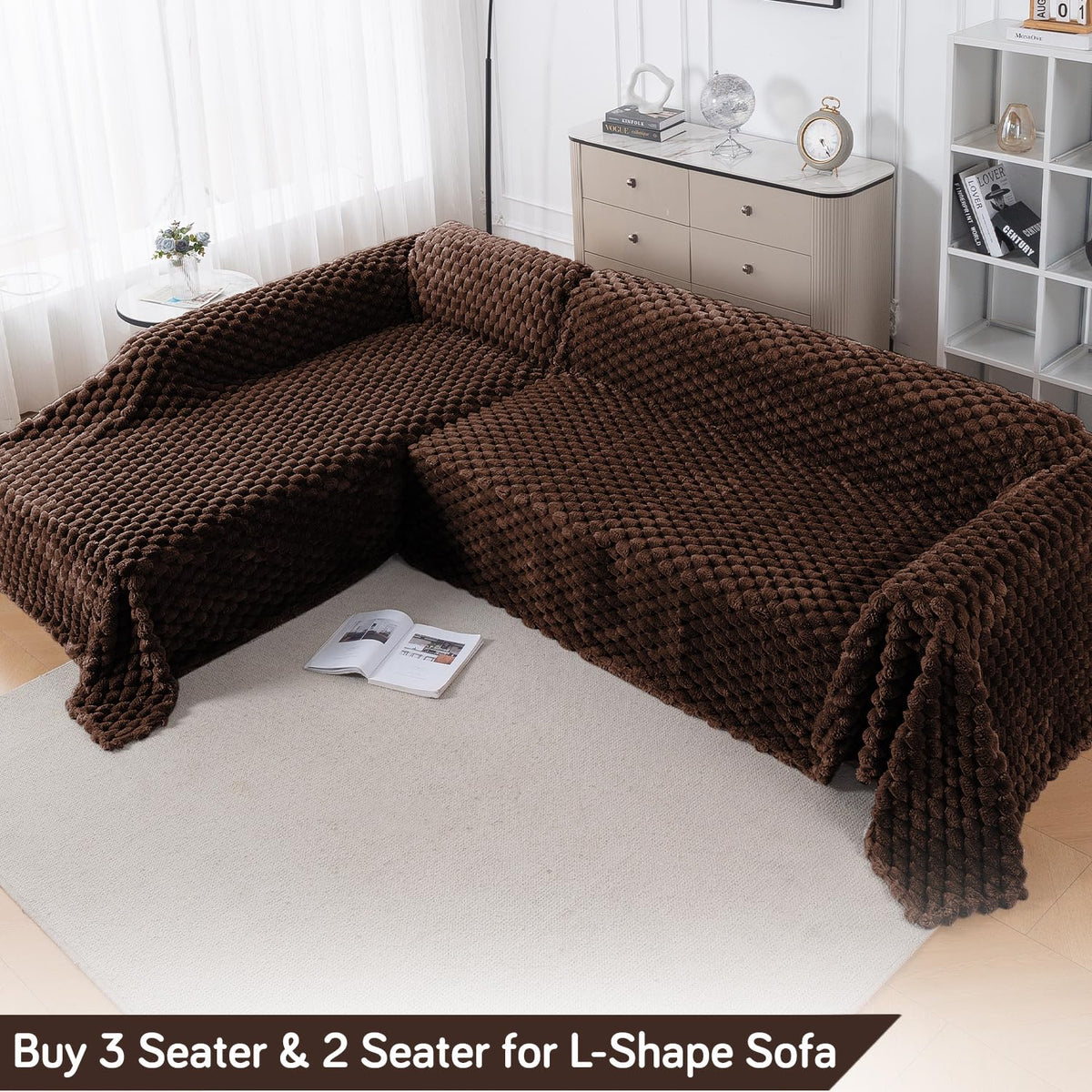 Luxury Rabbit Wool Plush Sofa Fluffy Throw, Dark Chocolate