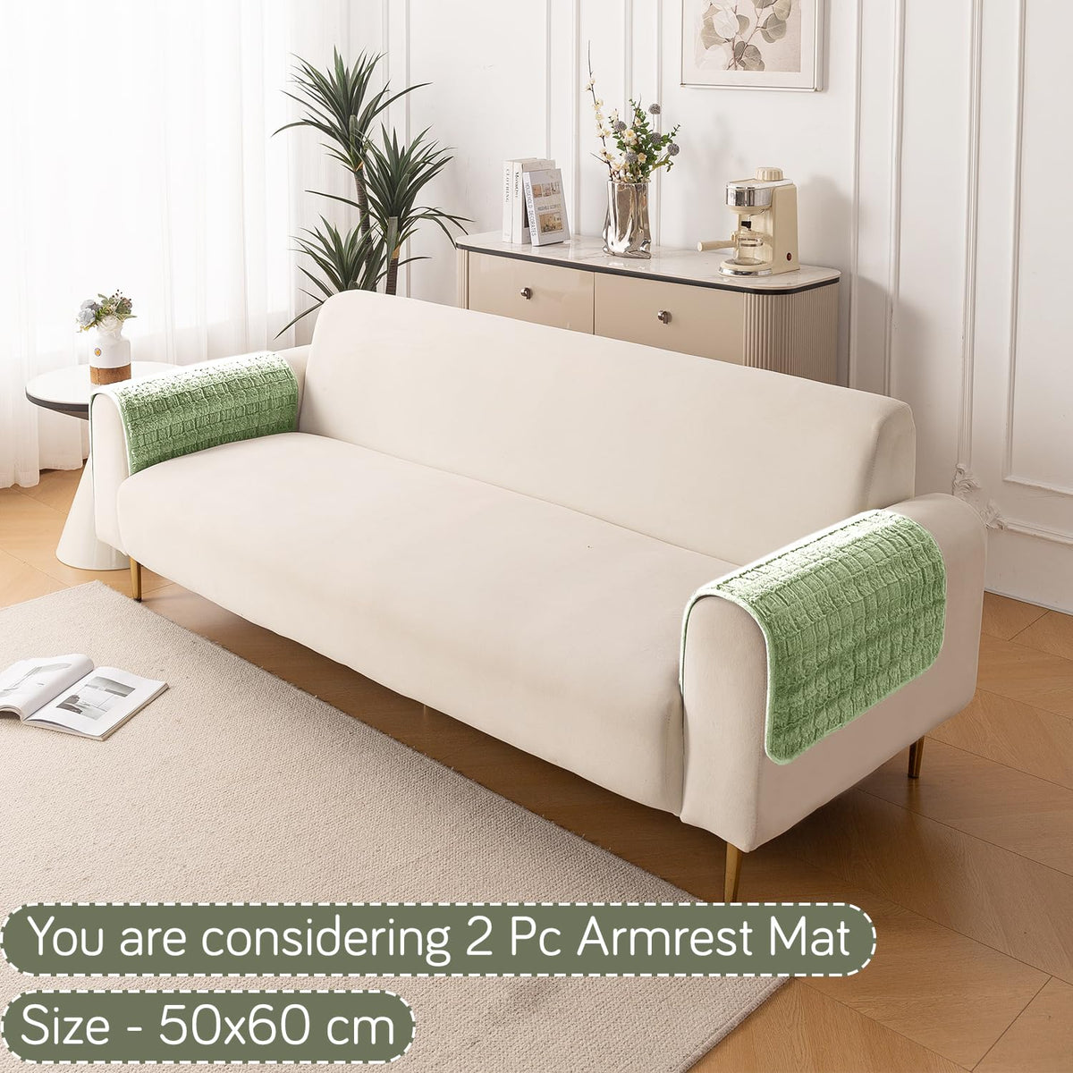 'Plush Haven' Premium Anti Slip Sofa Cover Mat, Pastel Green
