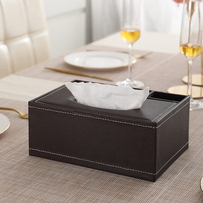 Buy brown faux leather tissue box with slots for desk use | Hokipo