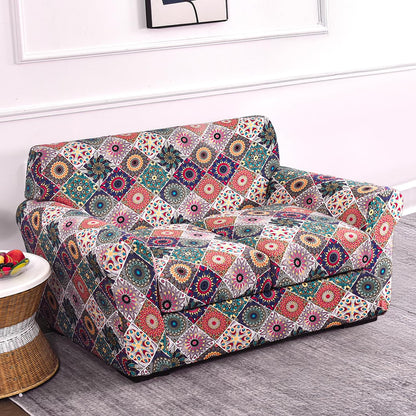 Printed Stretchable Sofa Slipcover with 1/2/3 Pc Separate Seat Cushion Cover for each 1/2/3 Seater, Spectrum Mosaic Magic