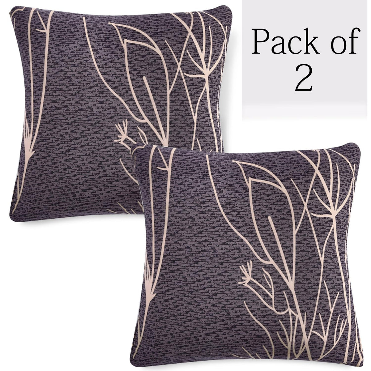 Dark Coffee Twigs Print 16x16 zippered square sofa cushion covers Set of 2
