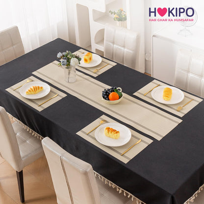 Chevron Stripes PVC Mats for Dining Table - Buttercream Beige