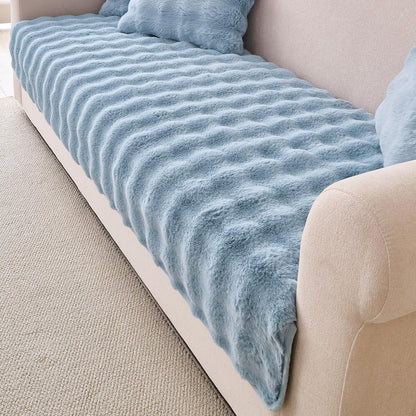 'FurHug' Premium Faux Rabbit Fur Sofa Seat Mats, Charm Blue
