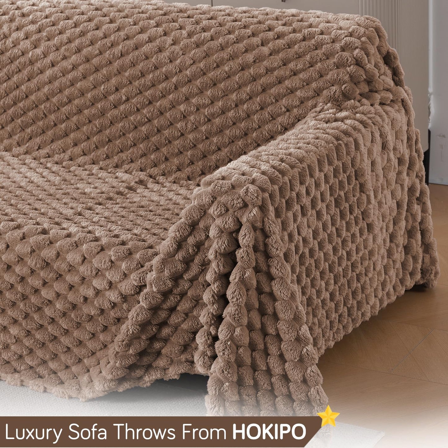 Luxury Rabbit Wool Plush Sofa Throw, Canvas Brown