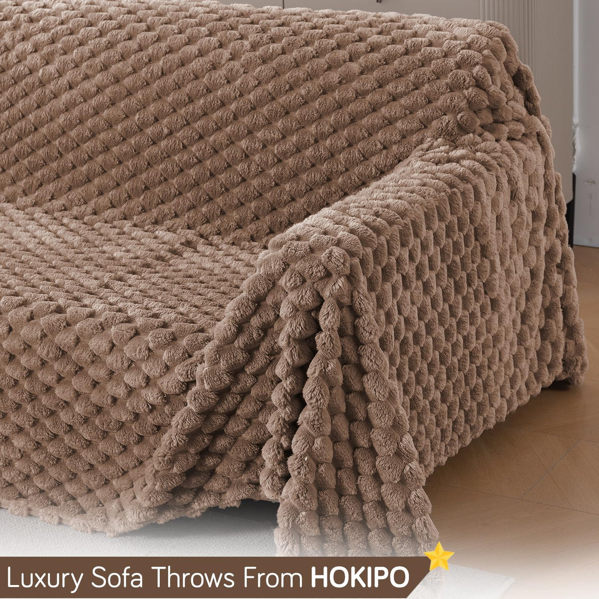 Luxury Rabbit Wool Plush Sofa Throw, Canvas Brown
