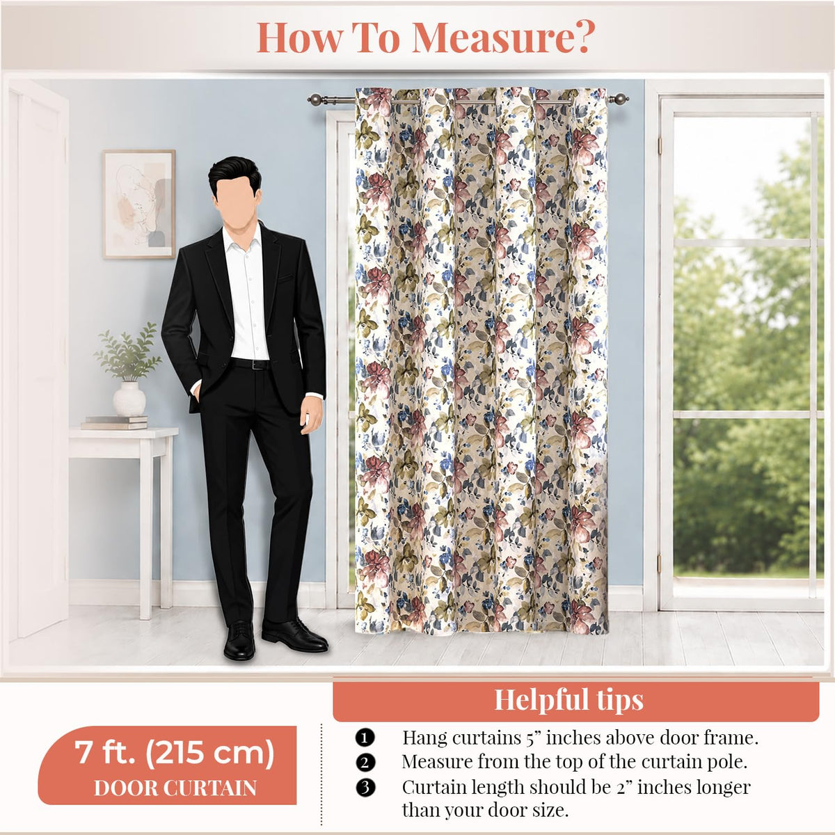 HOKIPO Bloomscape Eyelet Curtains, 7 Feet Long - Ivory Bloom - image 8