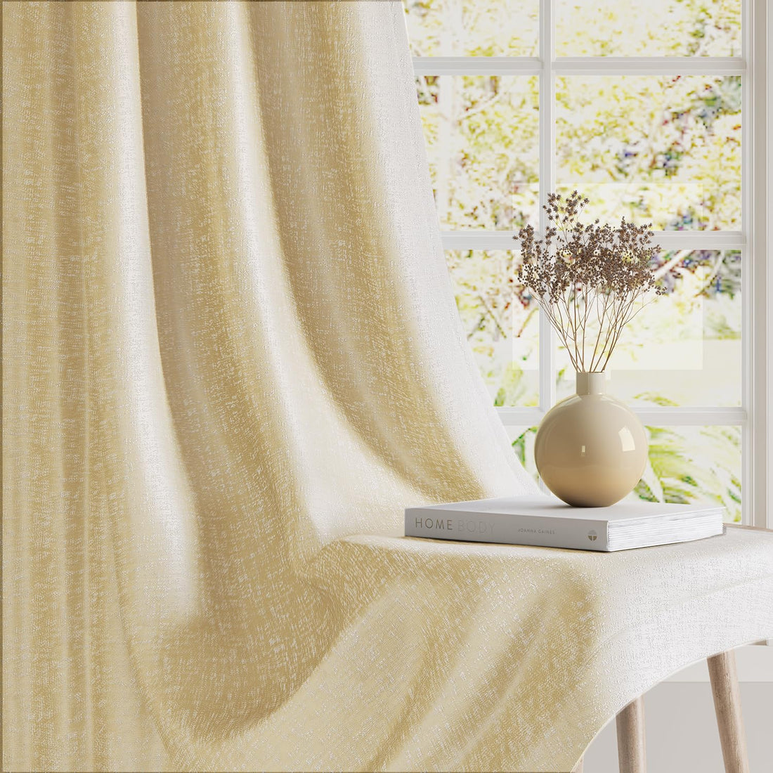 HOKIPO Imperia Eyelet Curtains, 7 Feet Long - Accent Beige