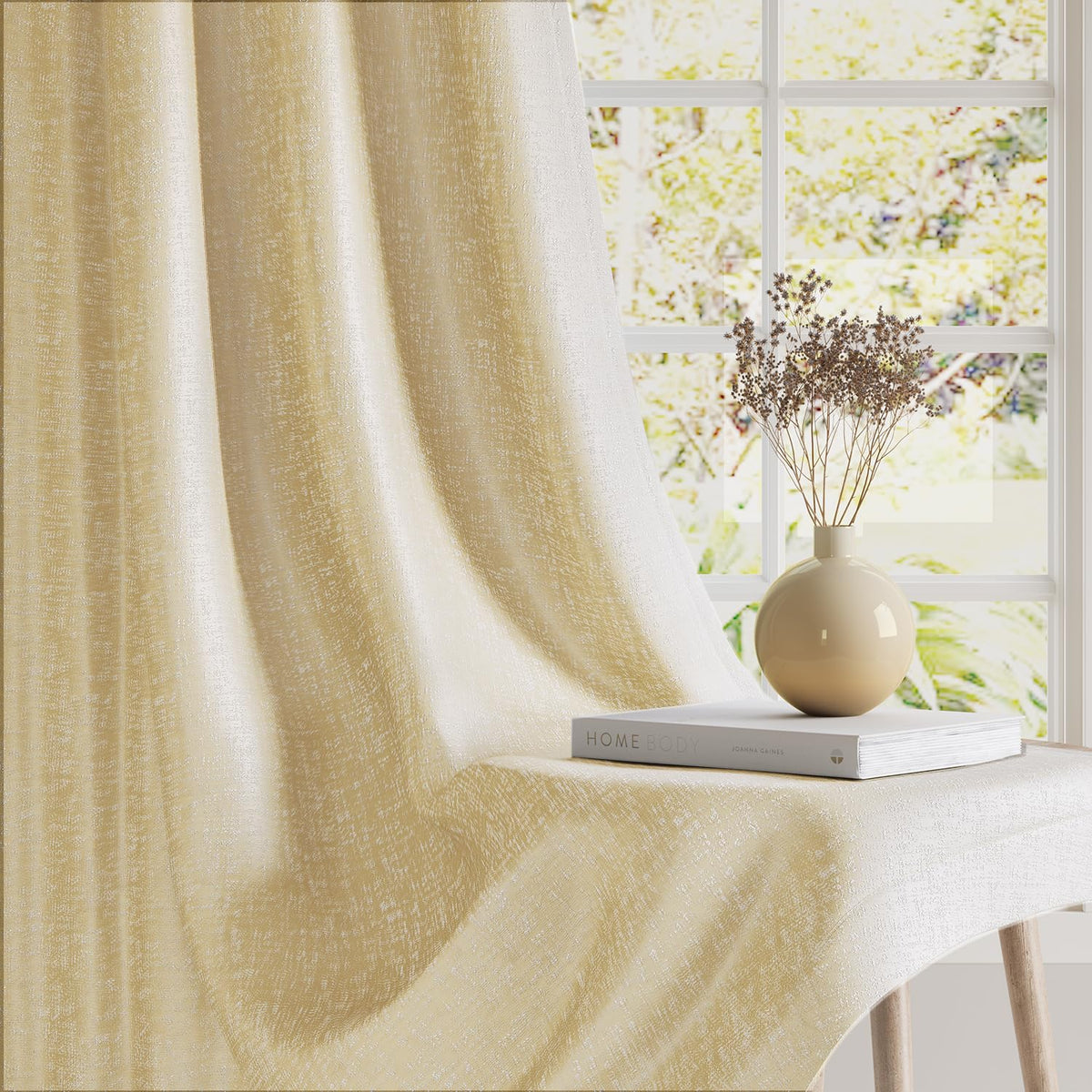 HOKIPO Imperia Eyelet Curtains, 7 Feet Long - Accent Beige