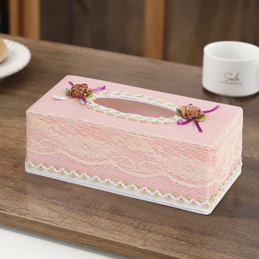 Plastic Tissue Paper Box Holder, Striped Pink