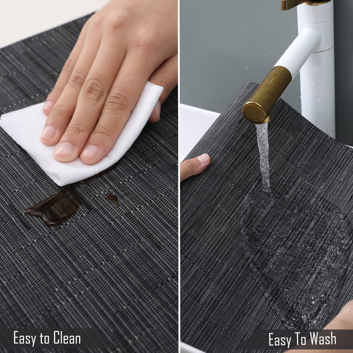 Buy Textured Black Colour Washable PVC Dining Tables Runner | HOKIPO