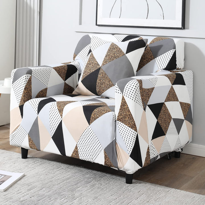 Grey Brown Geometric non slip elastic 1 seater sofa cover​