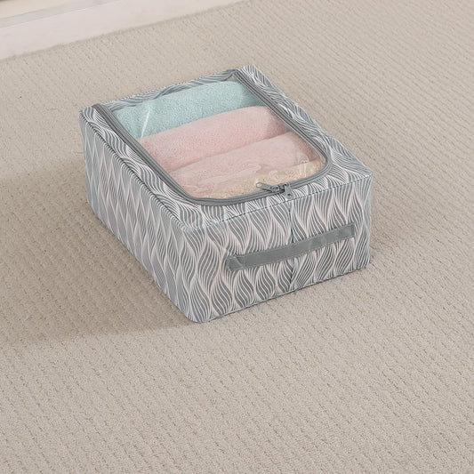 Cloth Organizer with Metal Frame | Moisture & Moth Resistant Wardrobe Organizer | Living Box for Clothes, Grey leaf