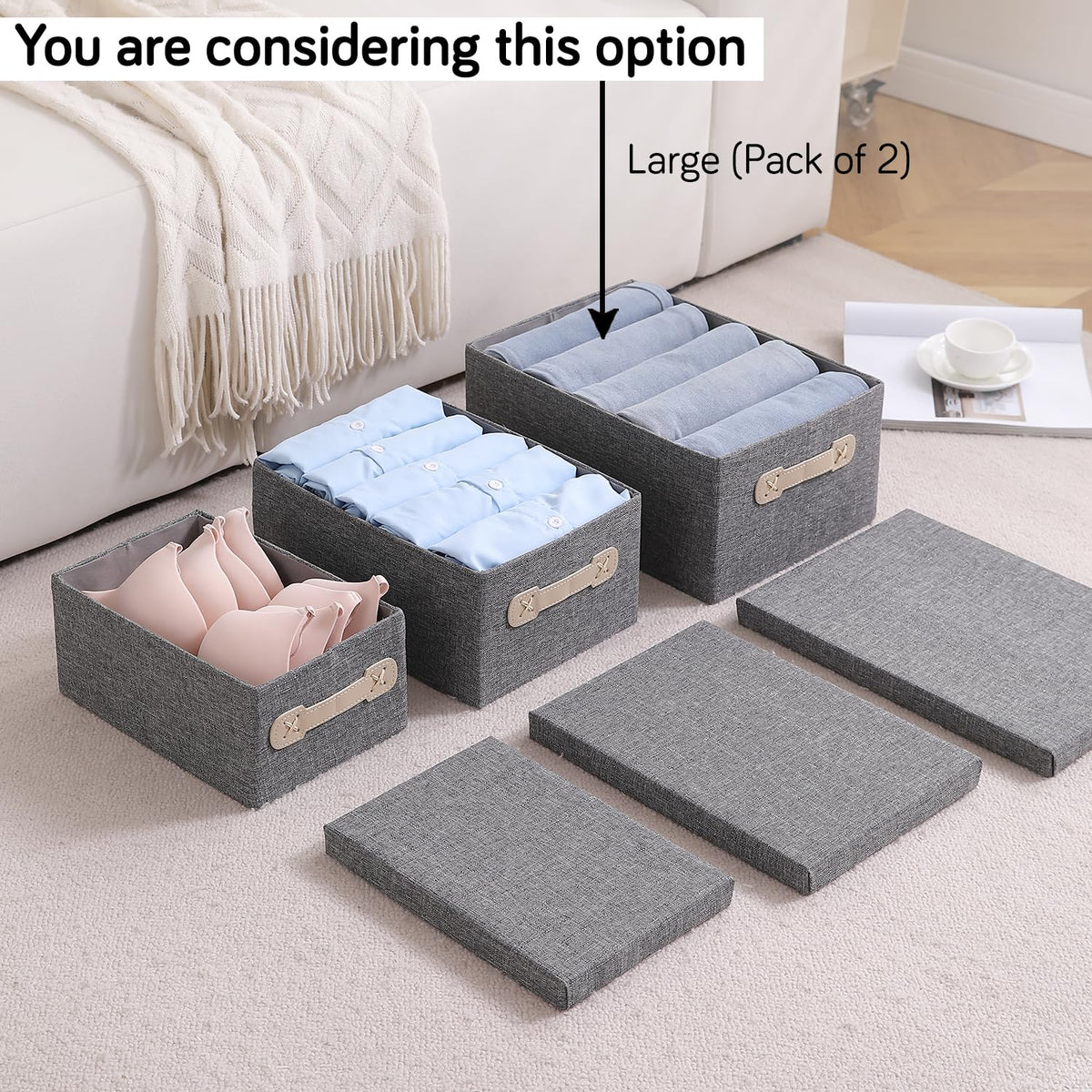 Organisers Storage Box with Lid, Grey, Pack of 2