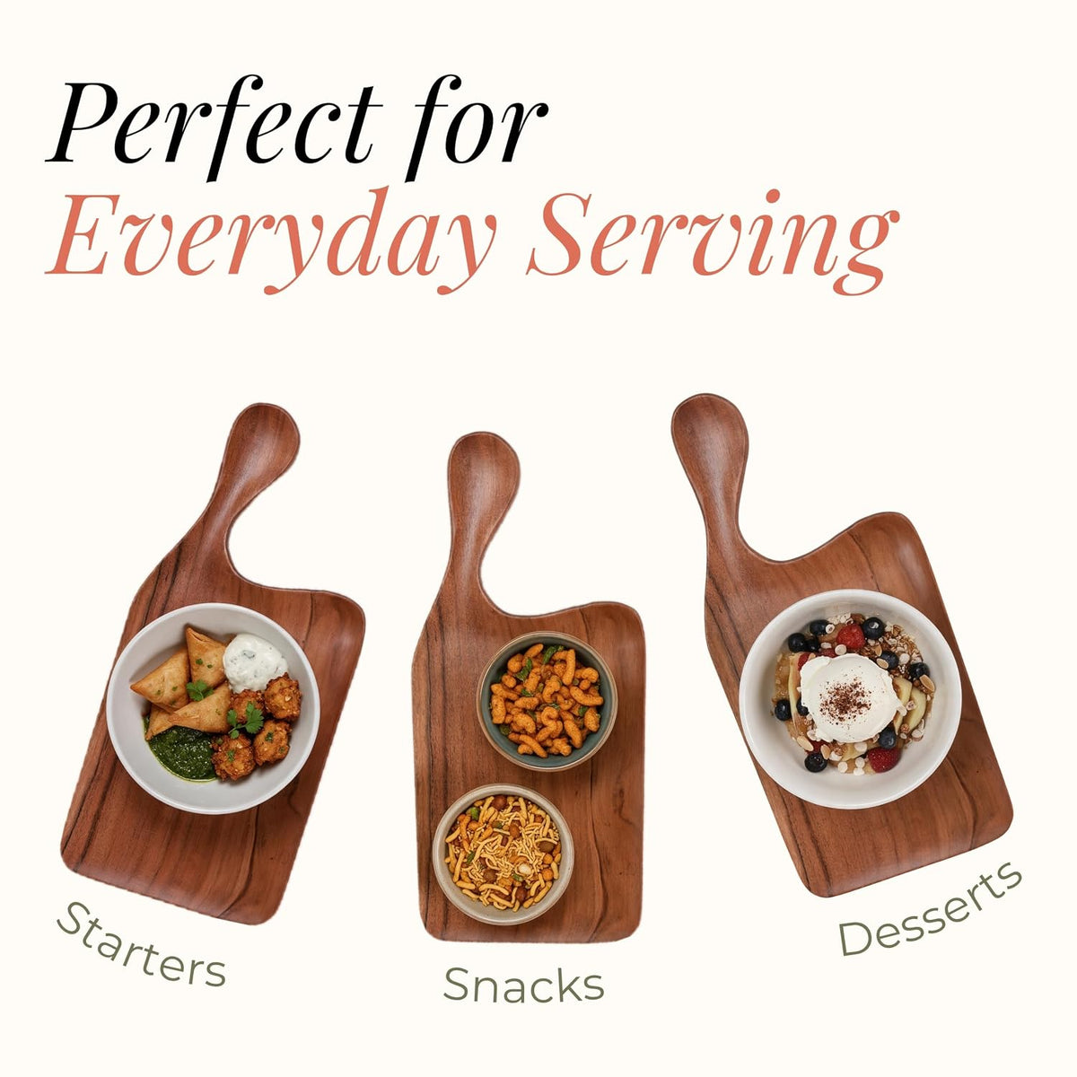 HOKIPO Arbor Acacia Wood Serving Board with Handle, Platter, 42 x 19.5 cm - image 5
