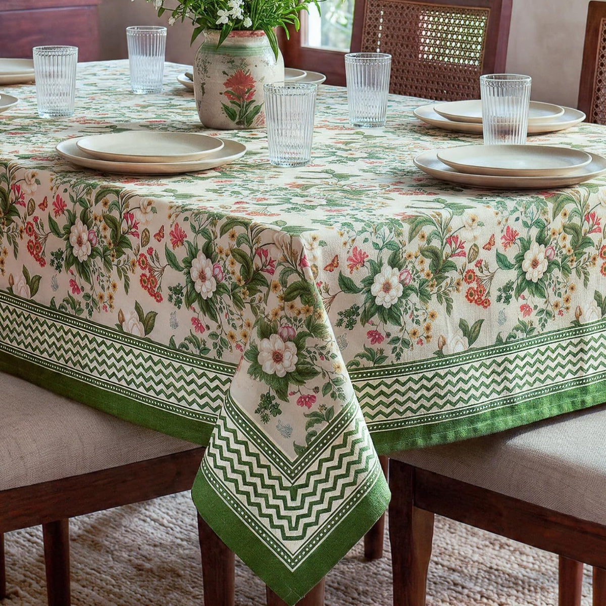 HOKIPO Garden Floral 6 Seater Table Cloth, Green - image 7