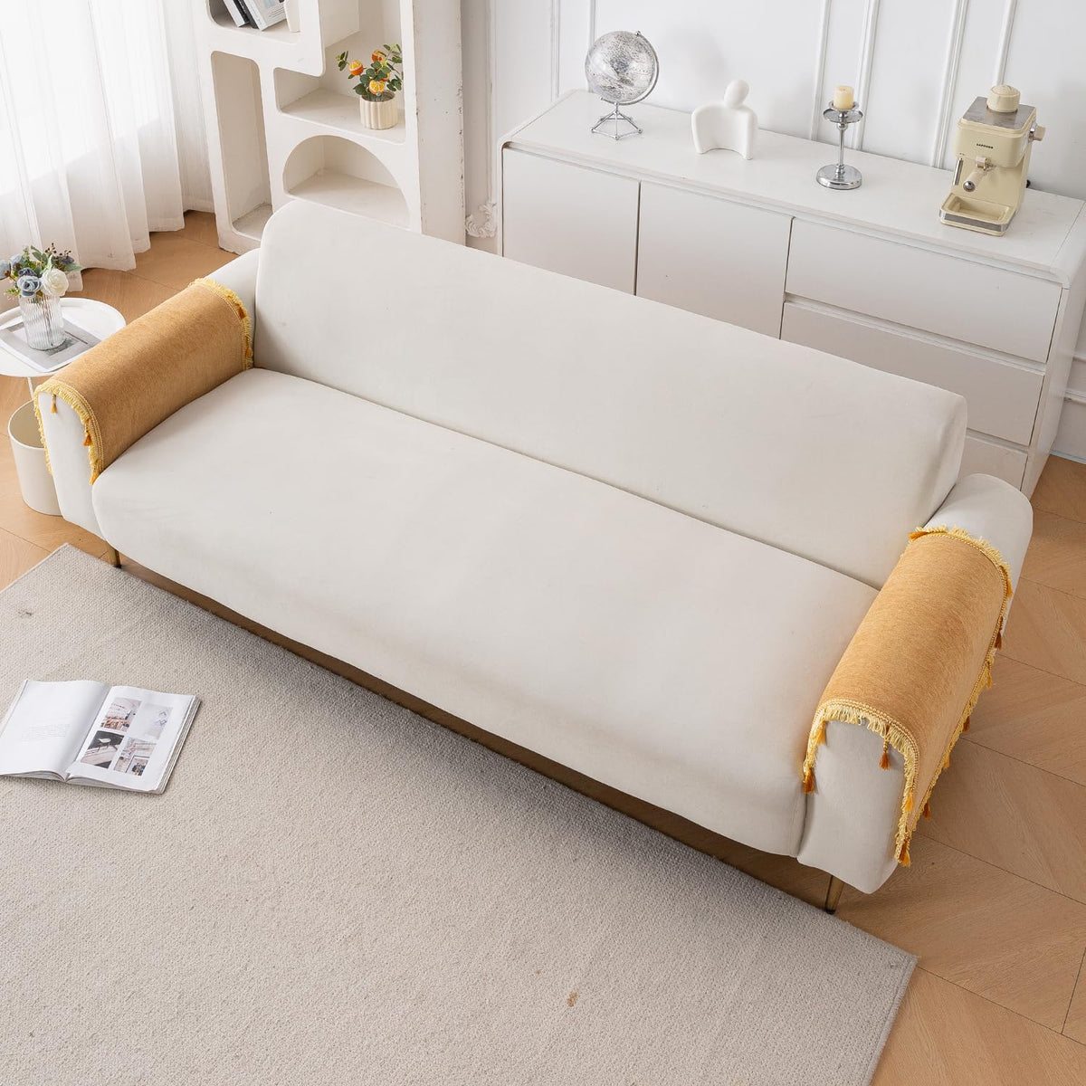 Serenity Tassel Chenille Sofa Cover with Tassel – Sunlit Amber