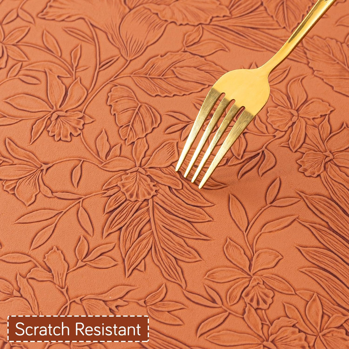 Hibiscus Bloom Washable Leather Mats for Dining Table - Amber Brown