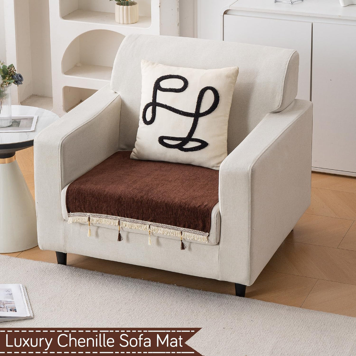 Serenity Tassel Chenille Sofa Cover with Tassel – Chestnut Luxe