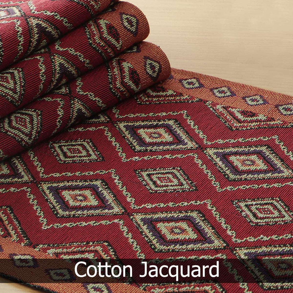 Cotton Jacquard Dining Table Mats, Red Diamond