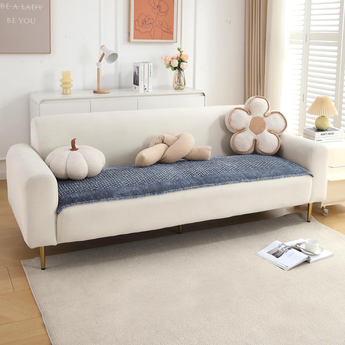 Handloom Made Thick Poly Velvet Reversible Sofa Mat for 1/2/3 Seater, Silver Grey