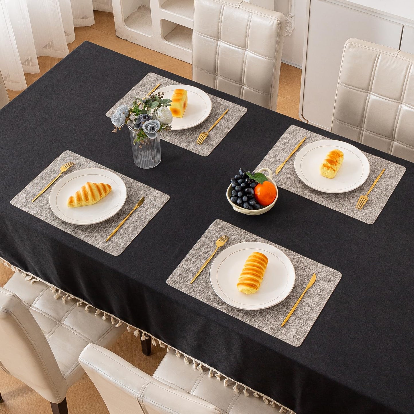 Modern Weaves Royal Luxe Faux Leather Mats for Dining Table - Fog Grey
