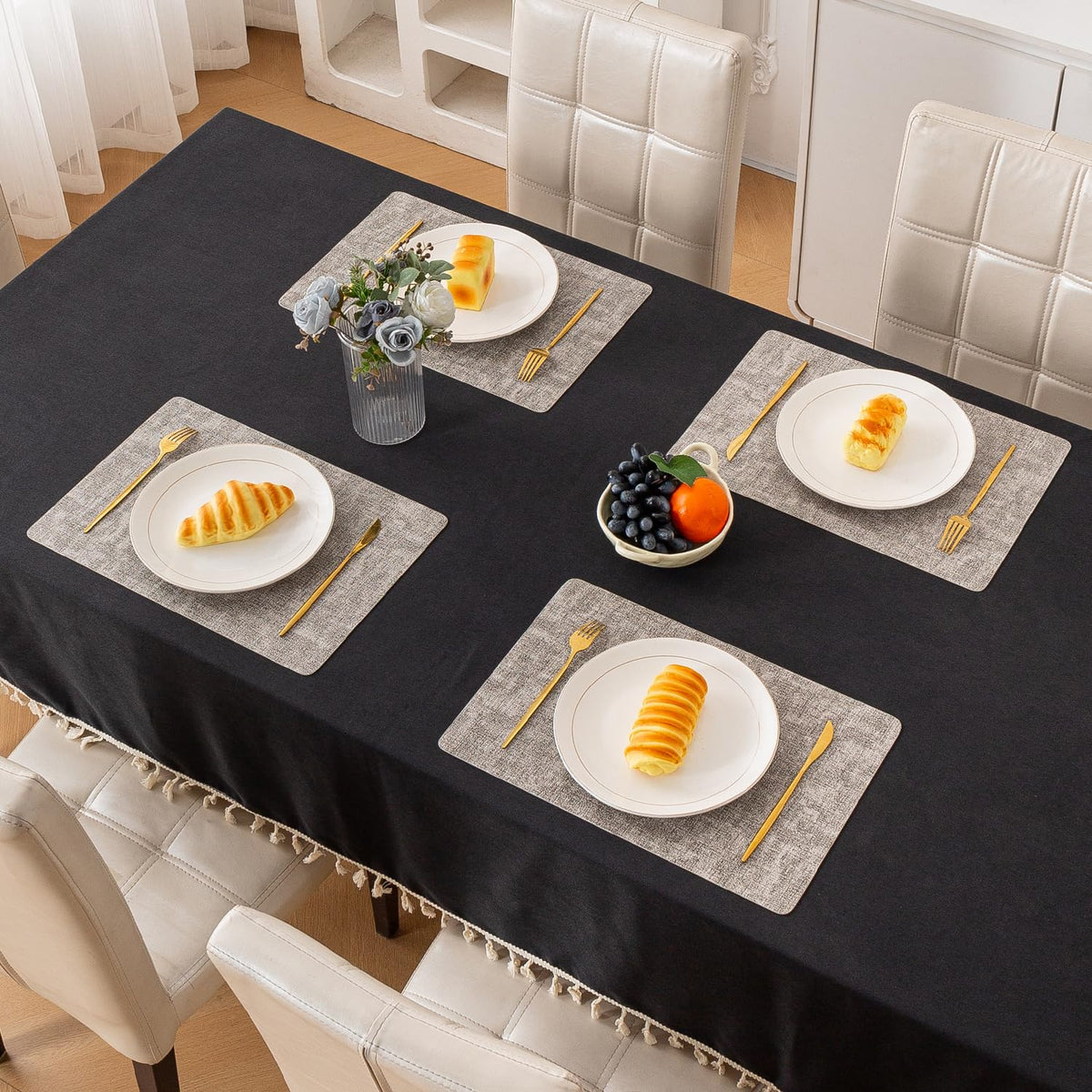 Modern Weaves Royal Luxe Faux Leather Mats for Dining Table - Fog Grey
