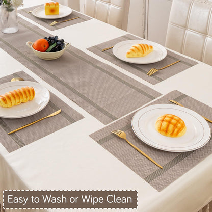 Chevron Stripes PVC Mats for Dining Table - Taupe Brown
