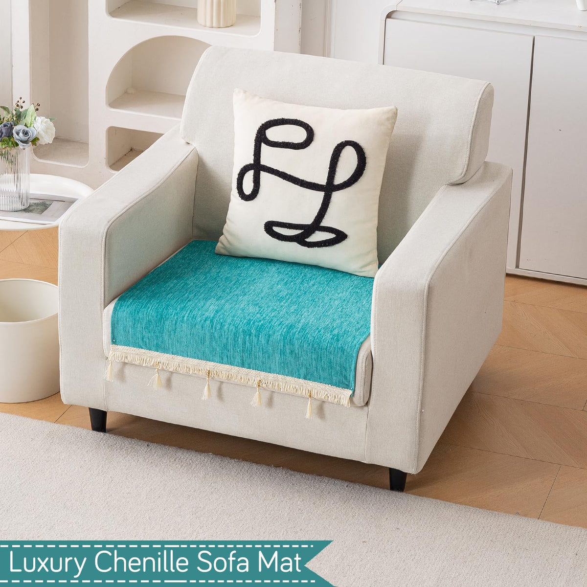 Serenity Tassel Chenille Sofa Cover with Tassel – Ocean Teal