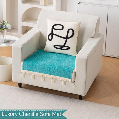 Serenity Tassel Chenille Sofa Cover with Tassel – Ocean Teal