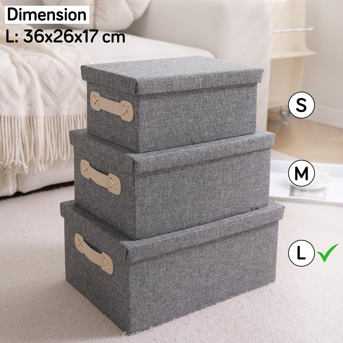 Organisers Storage Box with Lid, Grey, Pack of 2