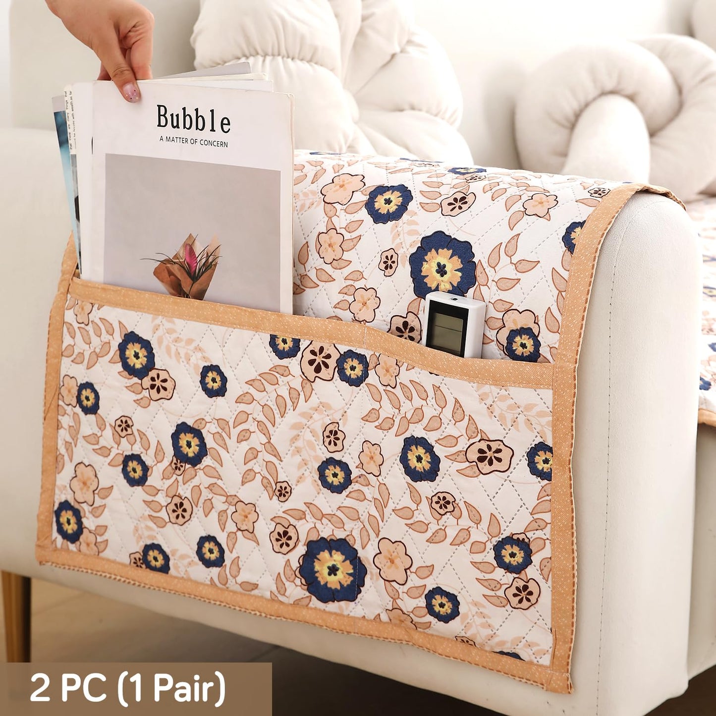 Printed Quilted Sofa Cover Mats,Light Peach Candytuft