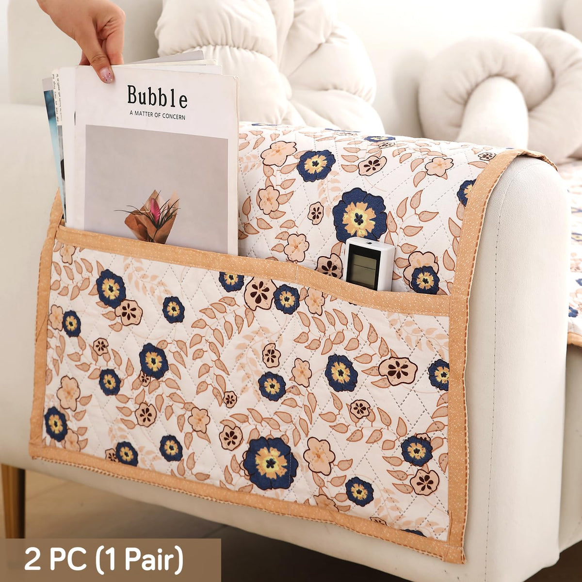 'Homehues' Printed Quilted Sofa Cover Mats,Light Peach Candytuft