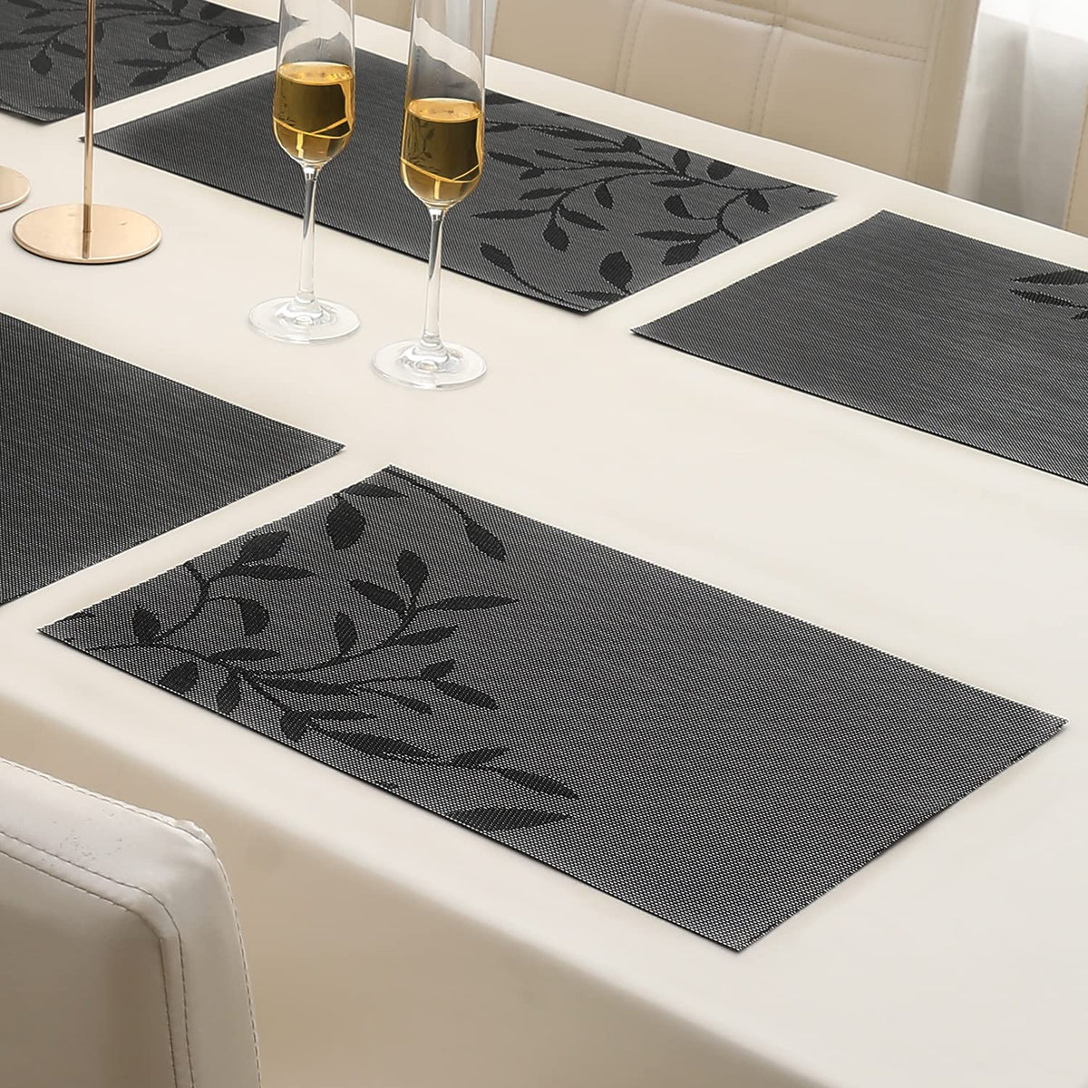 PVC Dining Table Mats, Black Leaves