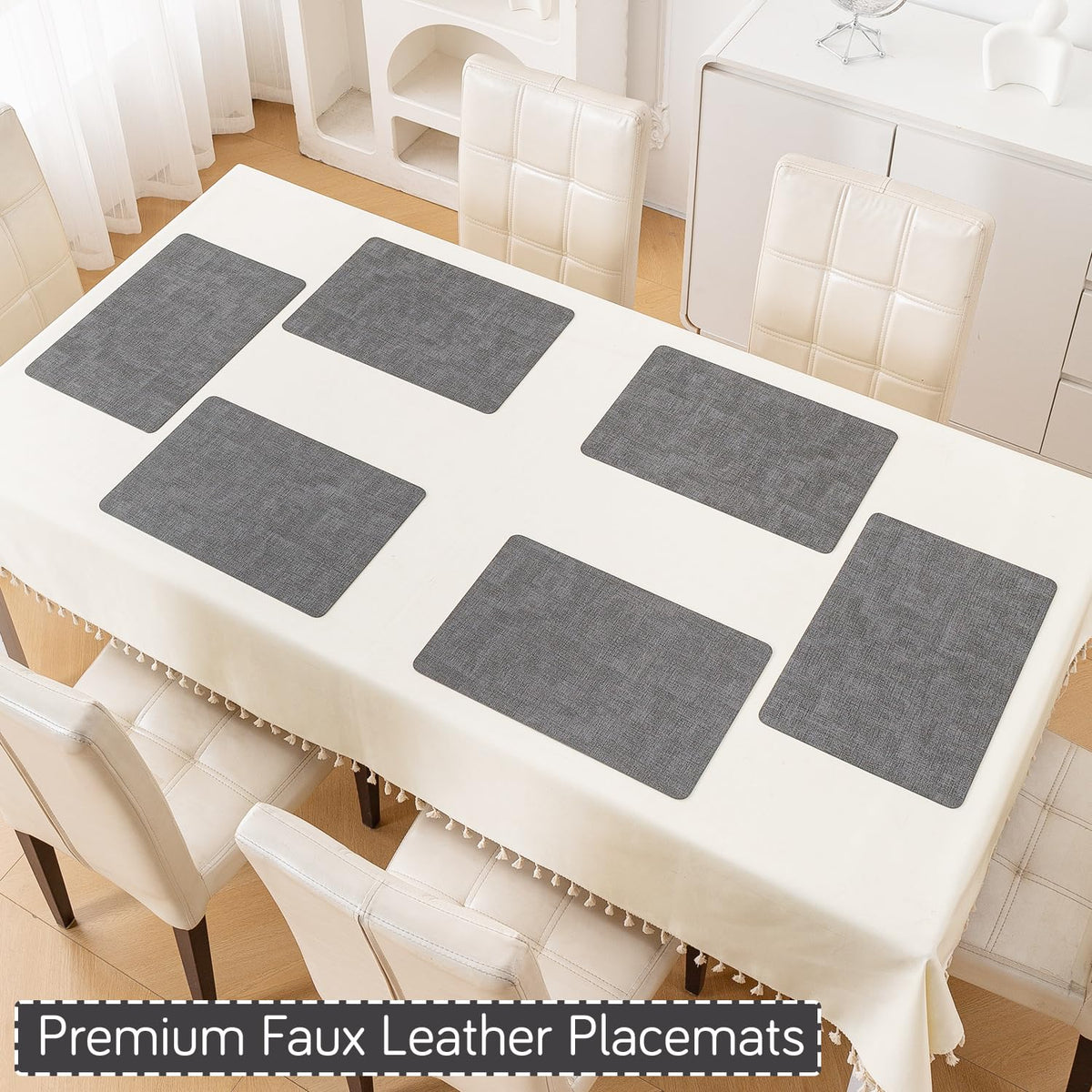 Modern Weaves Royal Luxe Faux Leather Mats for Dining Table - Charcoal Grey