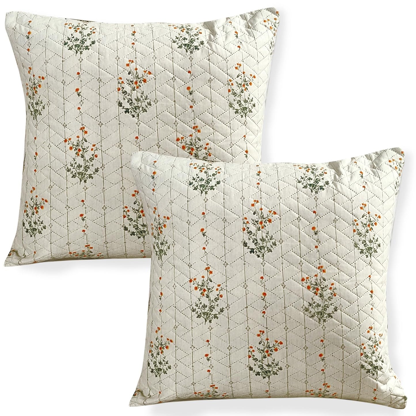 HOKIPO Printed Quilted Sofa Cushion Cover Pack of 2, Light Green Ash Gypsy Flower