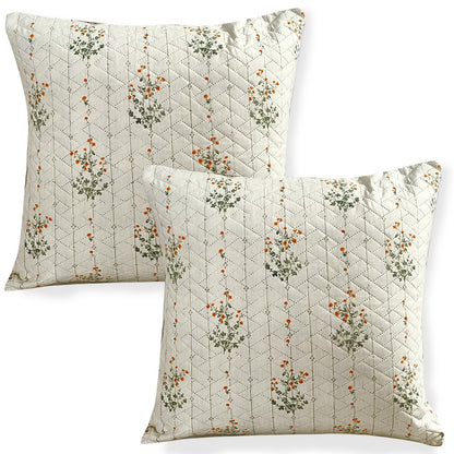 HOKIPO Printed Quilted Sofa Cushion Cover Pack of 2, Light Green Ash Gypsy Flower