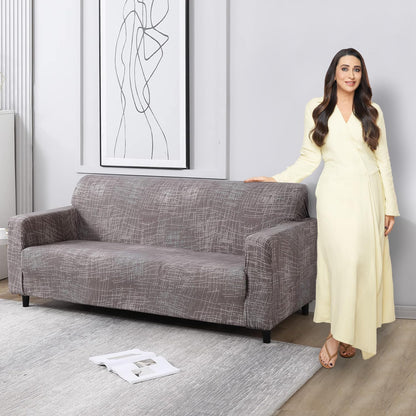Abstract Lines Brown full fitted stretchable three seater sofa cover

