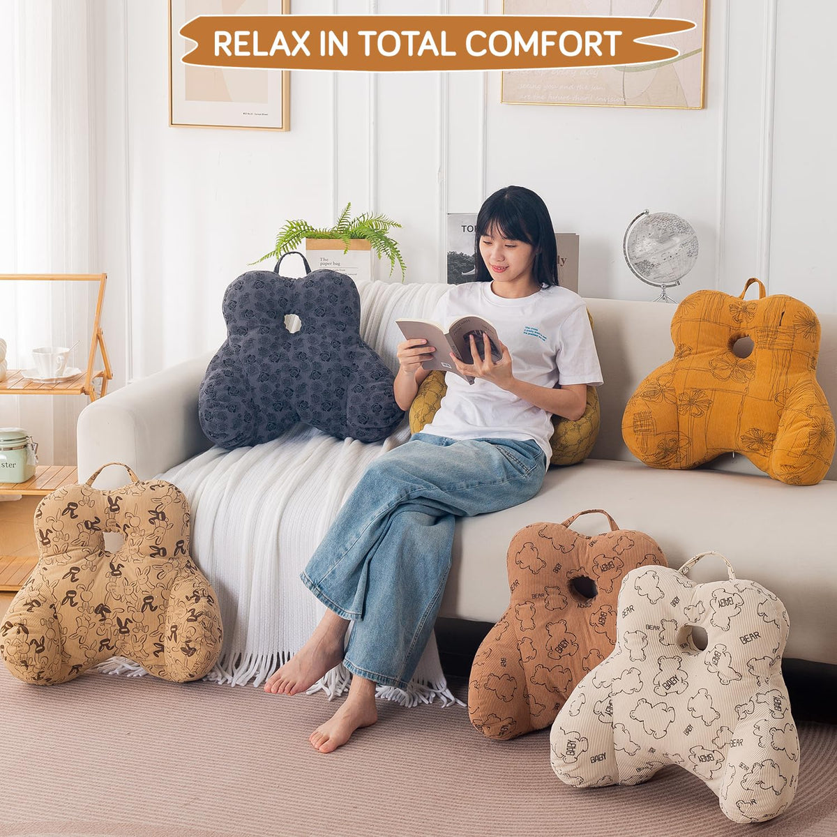 HOKIPO Teddy Lumbar Back Support Cushion for Chair, Sofa & Office, Beige