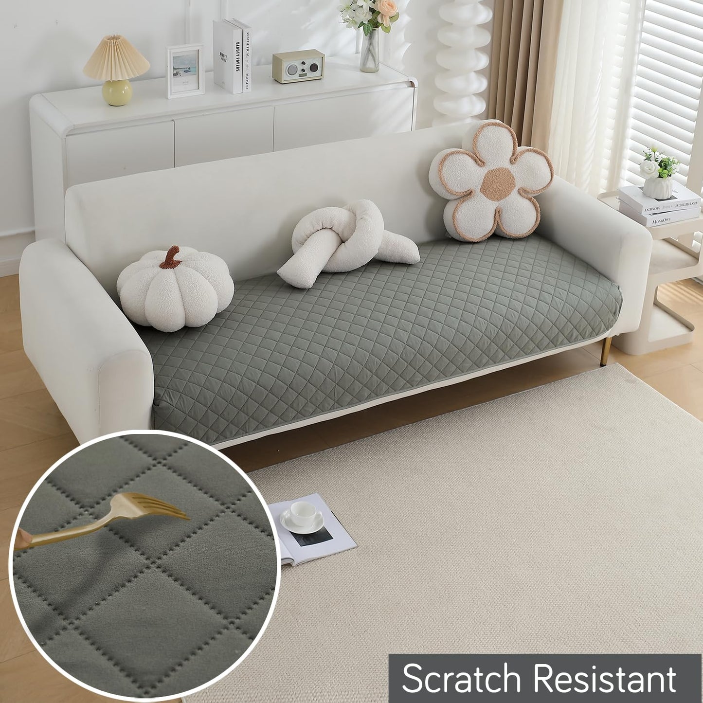 HOKIPO Water Repellent + Waterproof Quick Dry Sofa Seat Mat for 1/2/3 Seater Sofa - Light Grey