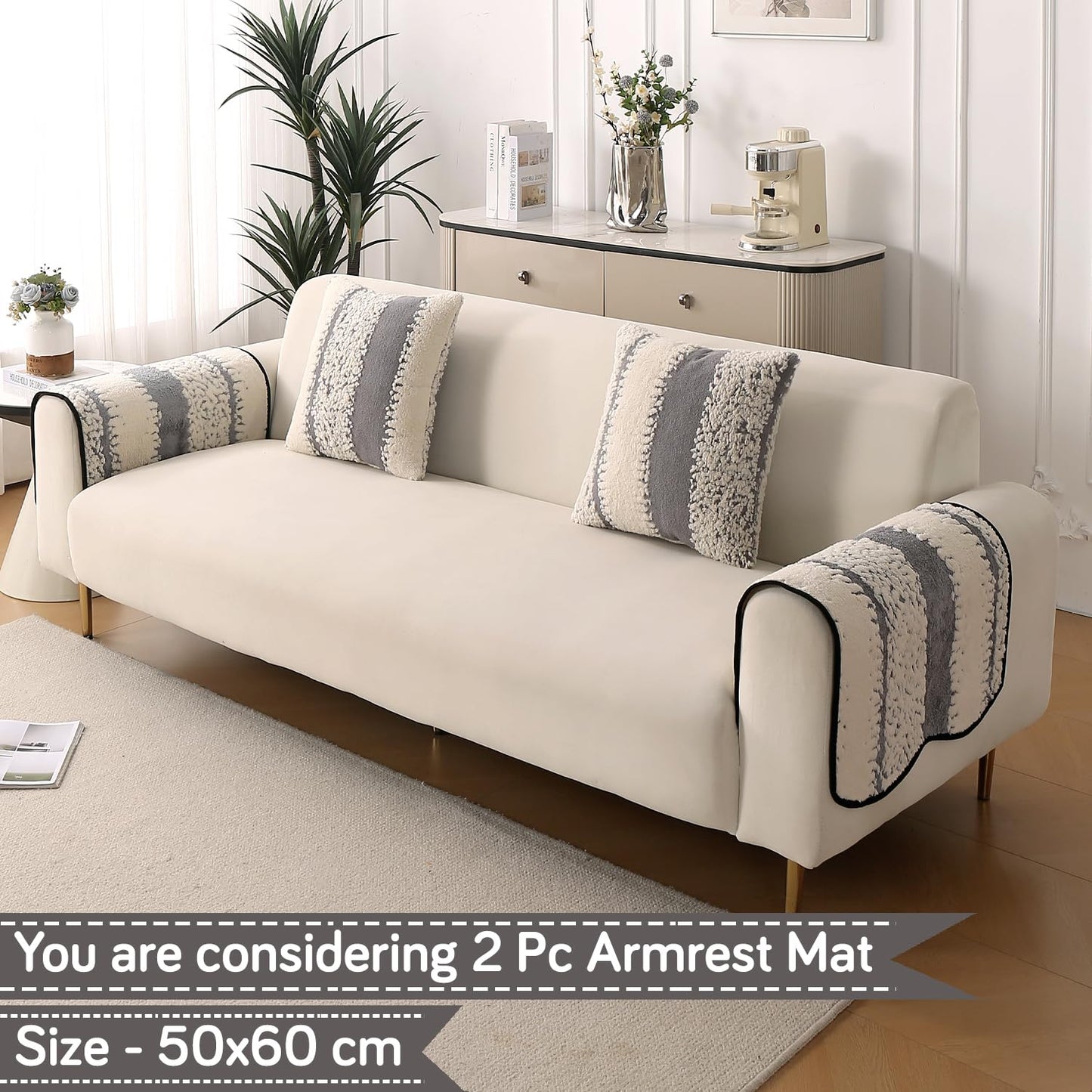 Luxury Wavy Anti Slip Plush Sofa Cover Mat, Pewter Grey