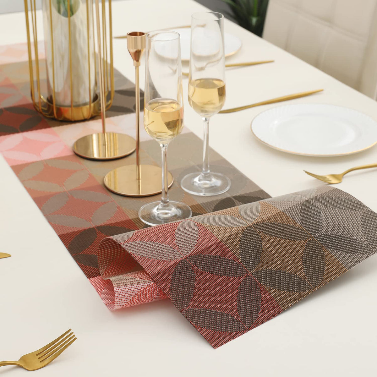 Buy Geometric Red Colour PVC Table Runner Mat | HOKIPO