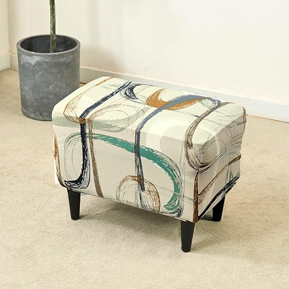 Stretchable 140 GSM Footstool Cover, Parchement Beige Abstract Art