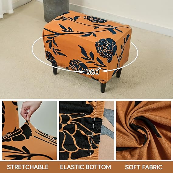 Stretchable 140 GSM Footstool Cover, Copper Brown Floral