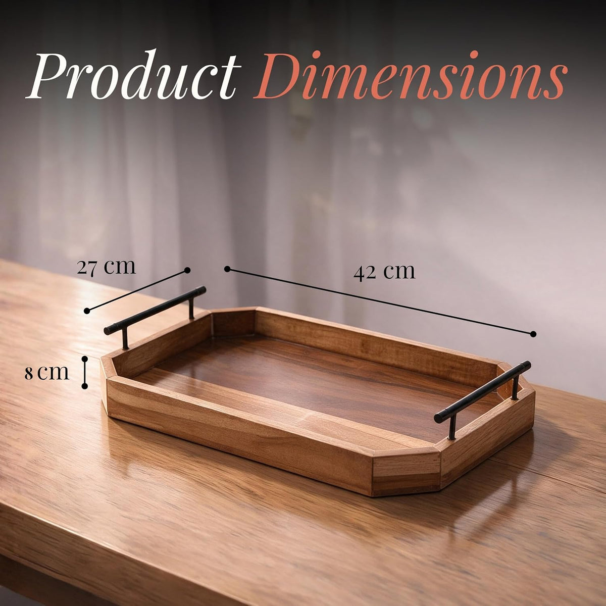 HOKIPO Arbor Teak Wood Serving Tray with Metal Handles, 42 x 27 cm - image 5