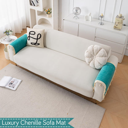 Serenity Tassel Chenille Sofa Cover with Tassel – Ocean Teal