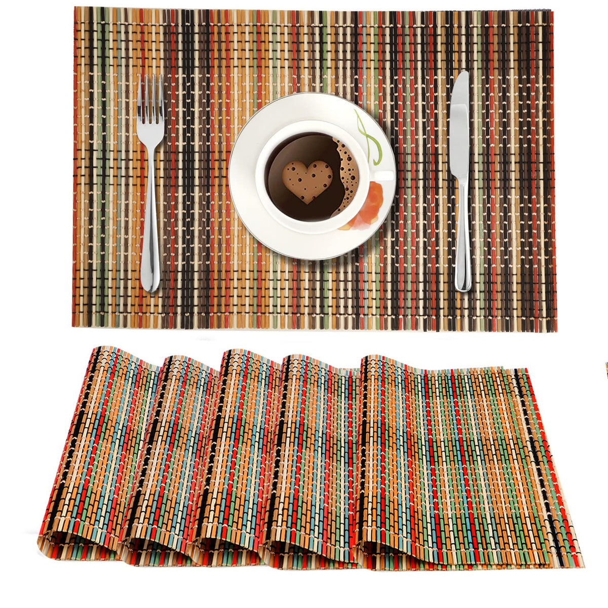 Heat Resistant Wooden Placemats Set of 6 Dining Table Mats, 45x30 cm, Multicolor