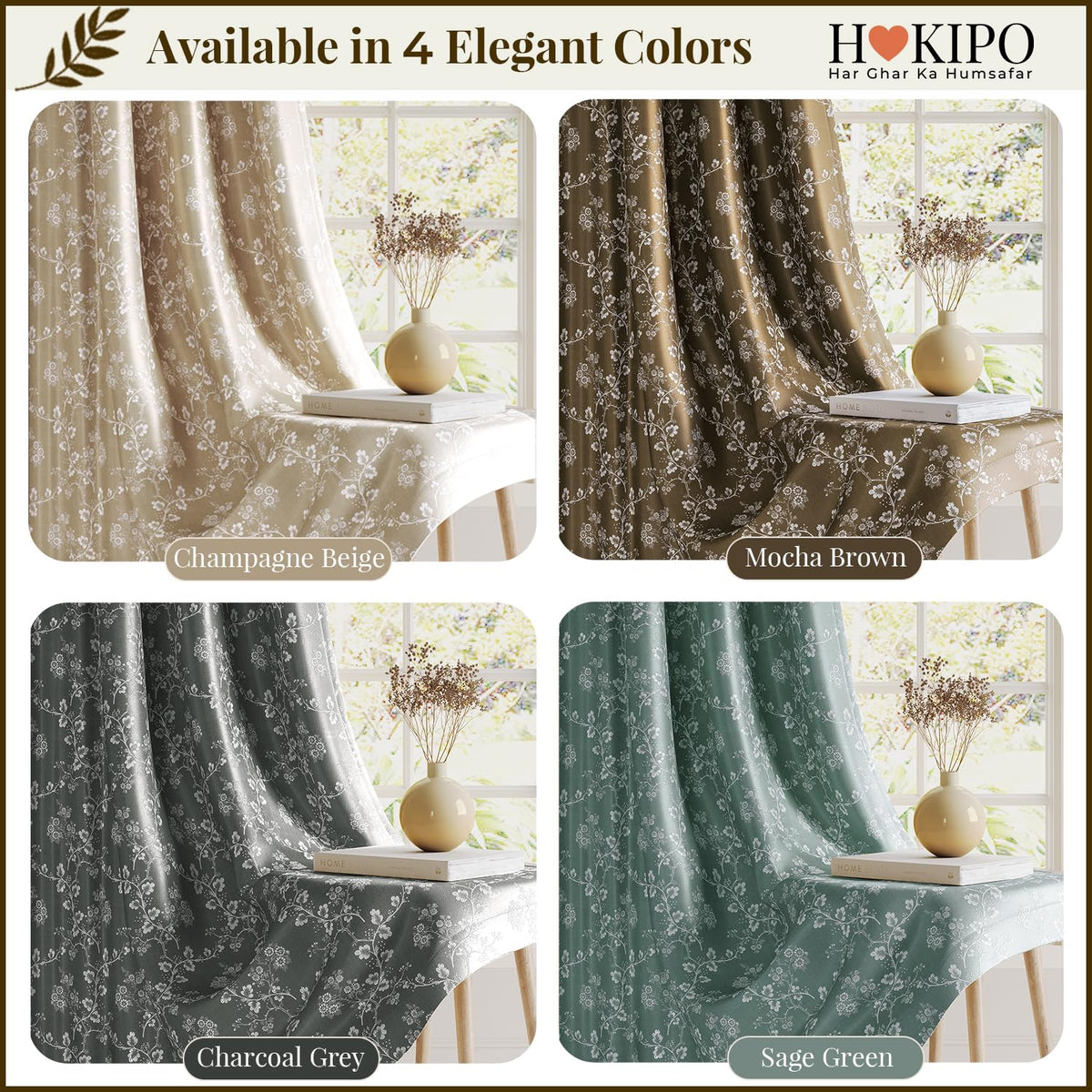 HOKIPO Bahaar Eyelet Curtains, 7 Feet Long - Champagne Beige - image 9